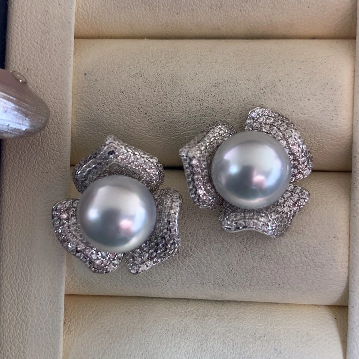 银S925镶嵌耳饰海水珍珠