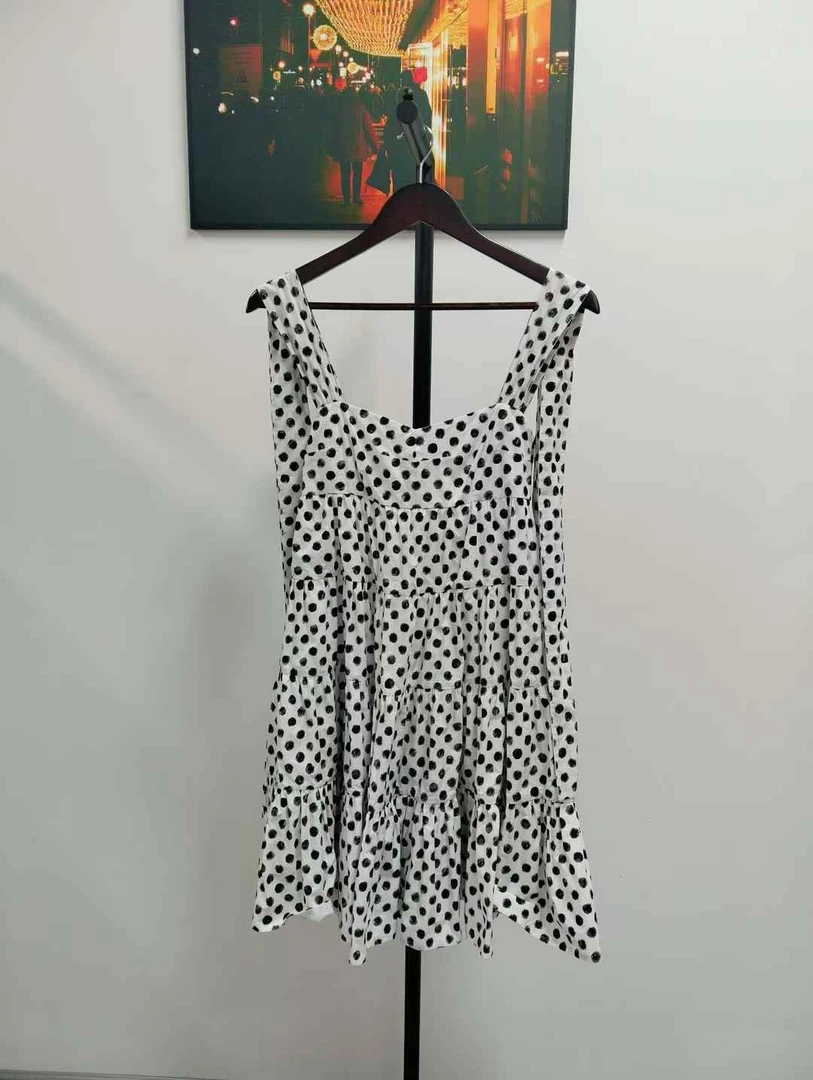 99新 MSGM 葡萄籽奢潮/DG黑白波点吊带裙/38码千鸟格女装连衣裙