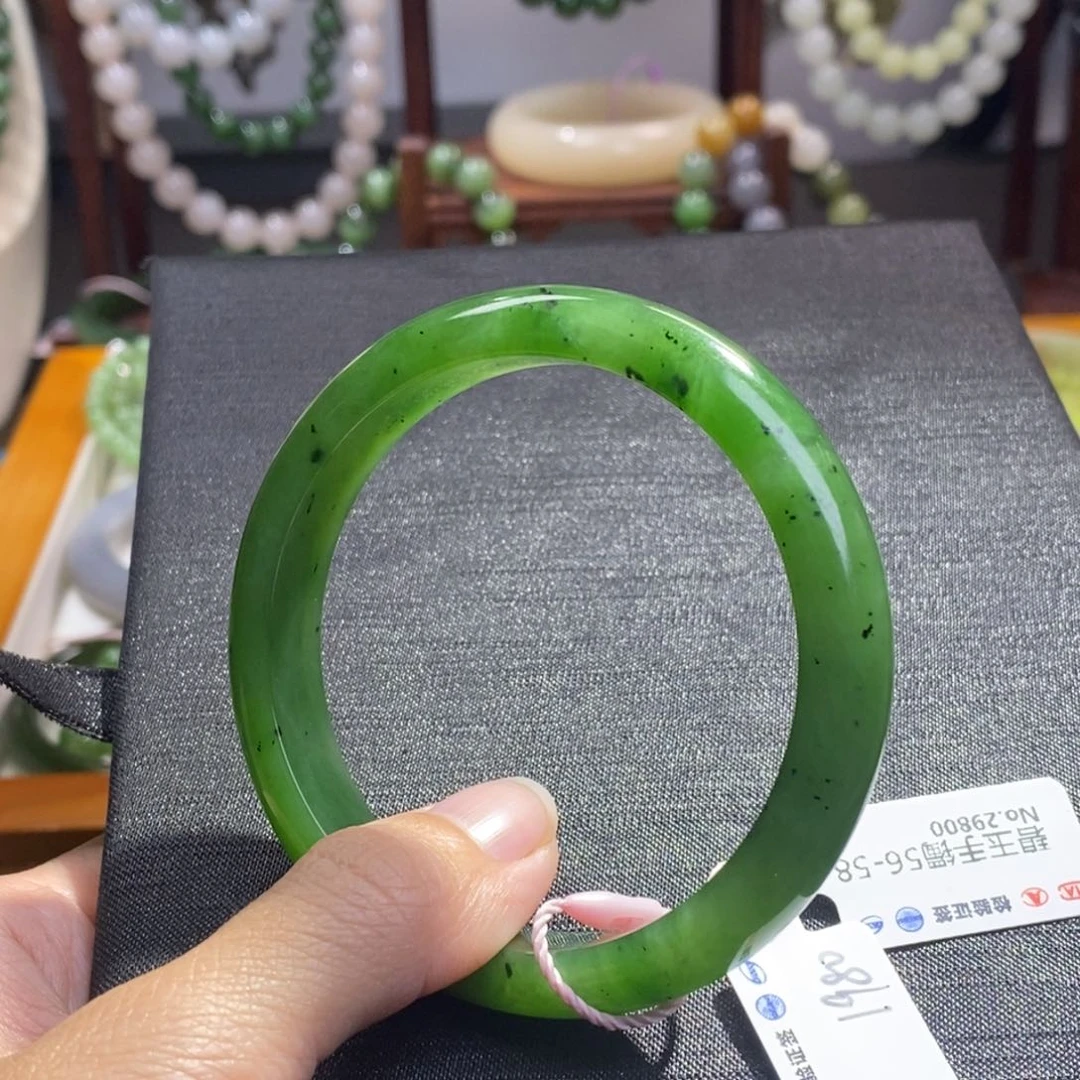 和田玉碧玉清货手镯56.7圈口未镶嵌