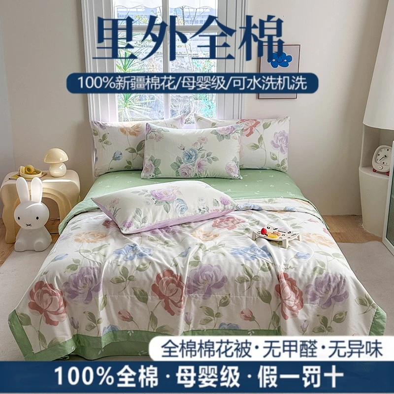 2025新款里外全棉棉花夏被四件套纯棉夏凉被空调被夏季薄被子