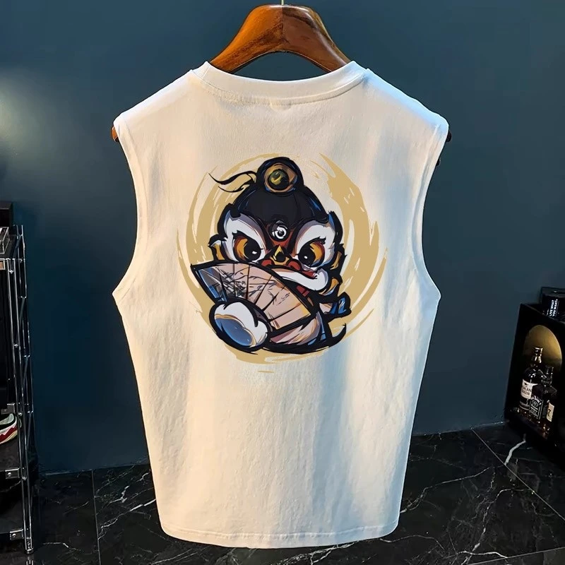 美式无袖背心纯棉男夏季潮牌短t恤健身运动打底汗衫高街坎肩薄款