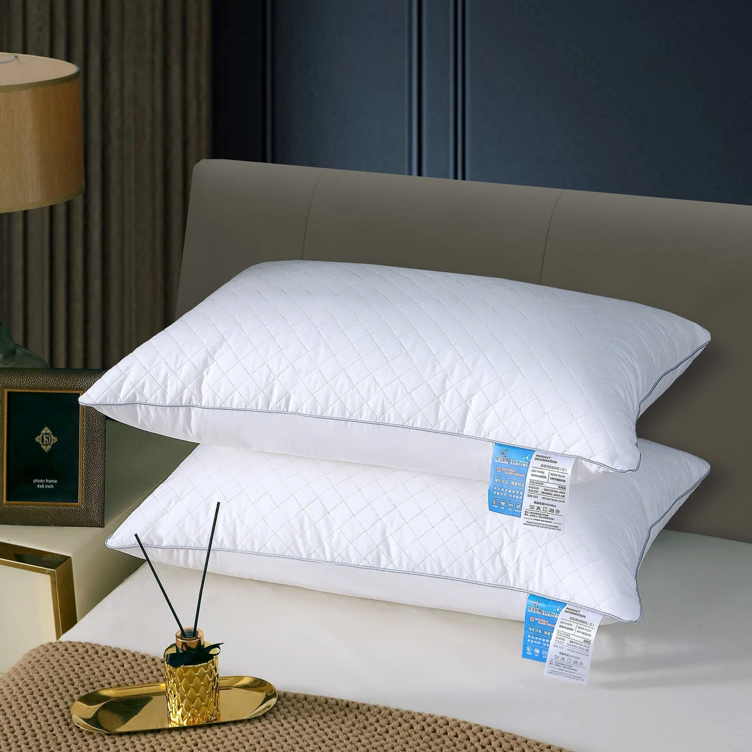 全棉枕头一对装方格高枕护颈枕酒店家用柔软亲肤枕芯不塌陷不变形