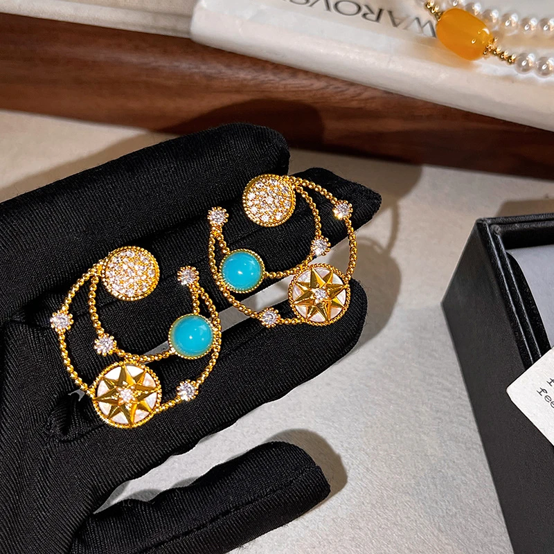 黄铜耳饰 S925纯银针小香风简约气质星月耳钉女小众高级感个性气