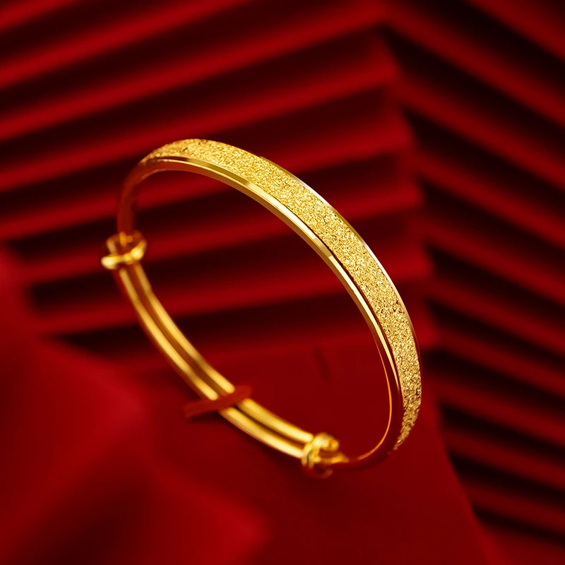 铜合金手镯 精品钉砂推拉手镯磨砂车花边手镯经典百搭时尚款