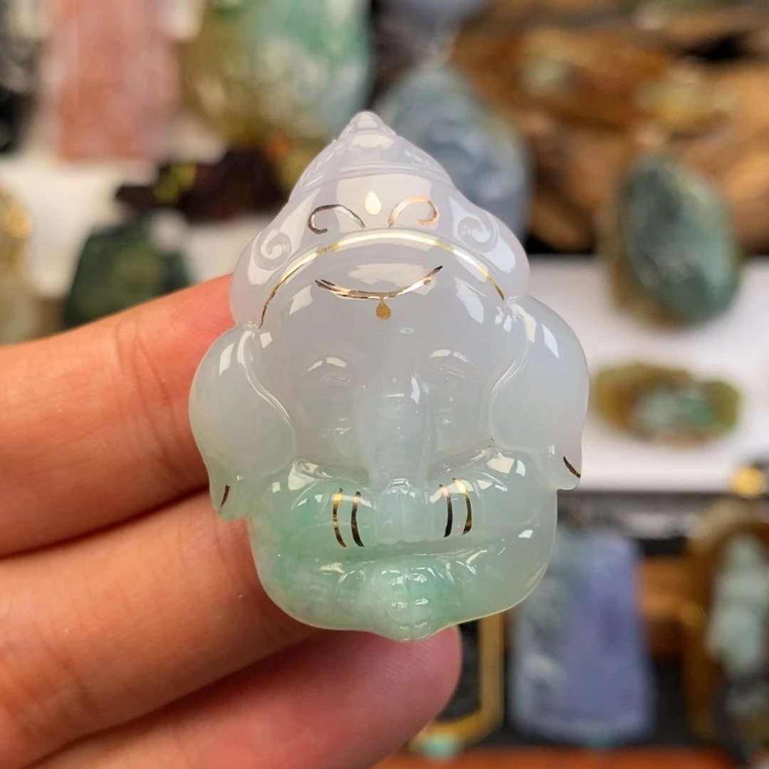 颈饰未镶嵌翡翠缅甸天然翡翠金银错吉象