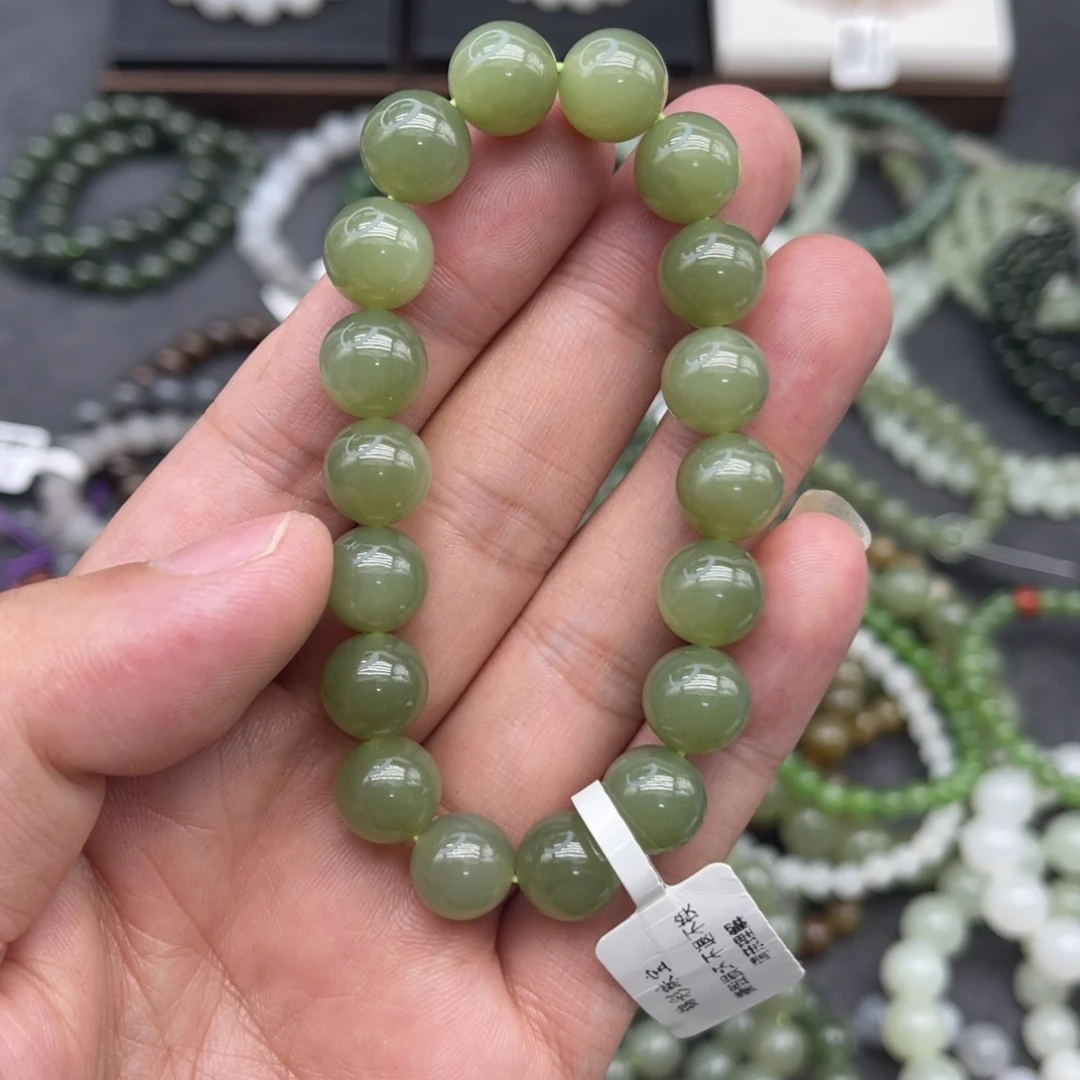 和田玉未镶嵌手串卡10青黄口