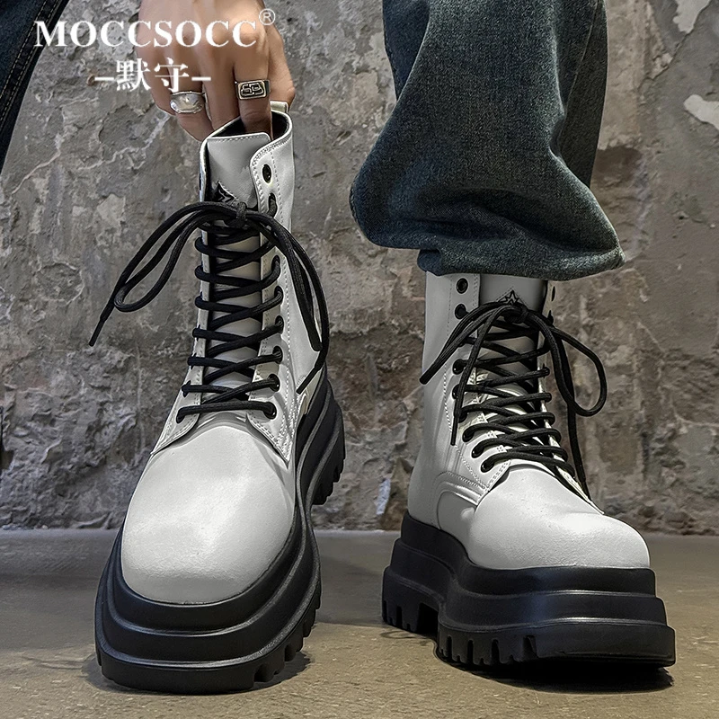 MOCCSOCC马丁靴男款厚底增高鞋轻奢潮流英伦风男鞋时尚百搭休闲鞋