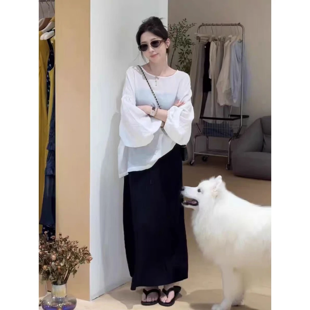 2025超火夏装一整套后背镂空系带长袖防晒上衣女开叉半身裙两件套