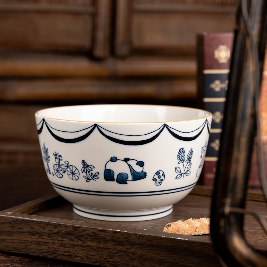 上禾下皿 | 青花熊猫小插画汤面碗