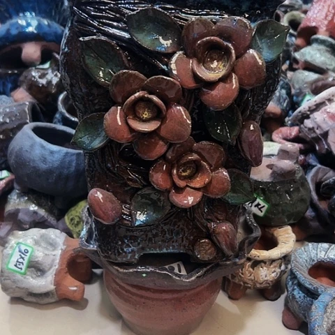 红陶粗陶花盆手工