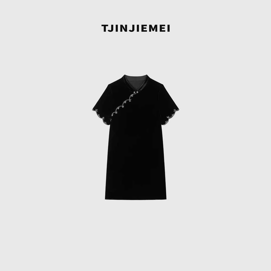 T井姐妹【倾城】设计感气质新中式真丝丝绒连衣裙LYQ2506-TJ362