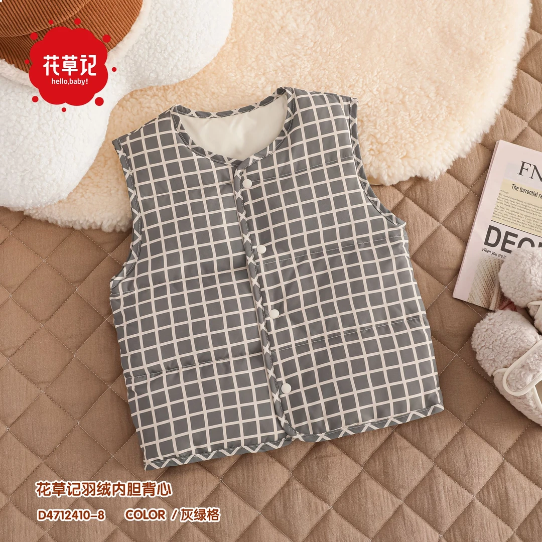 儿童外套女中小童黑格子马甲D4712410-8