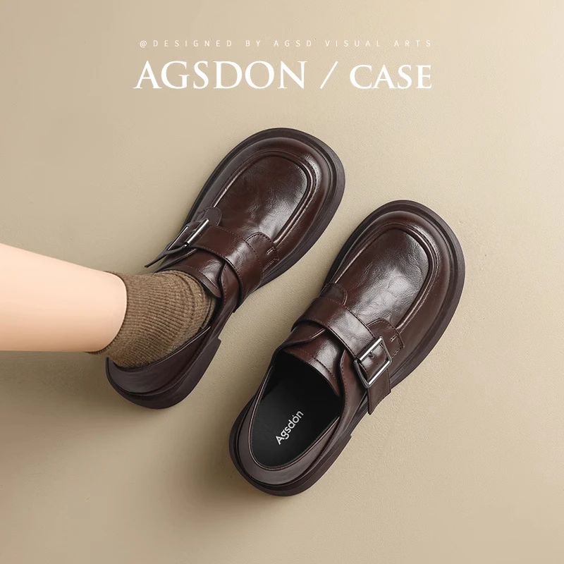 奥古狮登棕色复古乐福鞋子女款爆款2025新款夏季学院jk制服小皮鞋