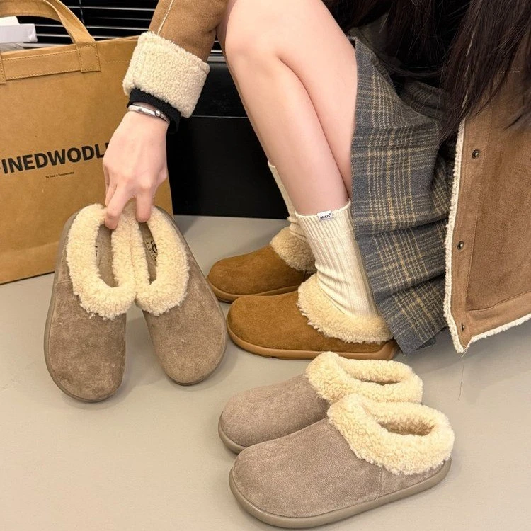 爆款踩屎感棉拖鞋冬季女款2025气质半包加绒加厚冬季博肯棉拖鞋女