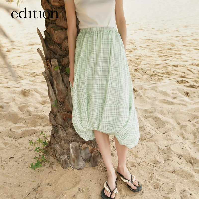 【金拐子专属】edition格子小众时尚立裁花苞型长半裙#EBB2SKTT08