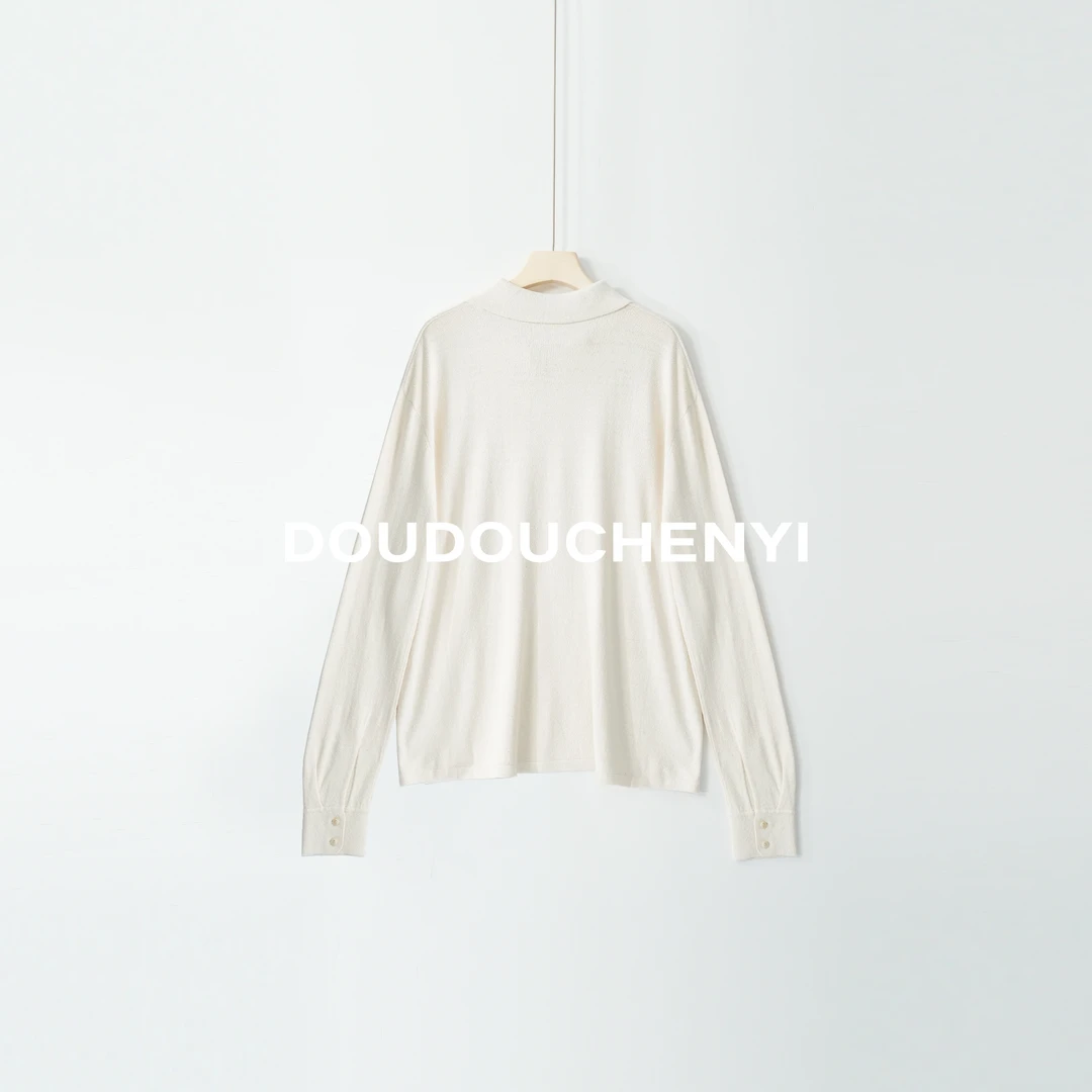 【DOUDOUCHENYI】“起球风”100桑蚕丝极简Polo领针织衫-YBW25168