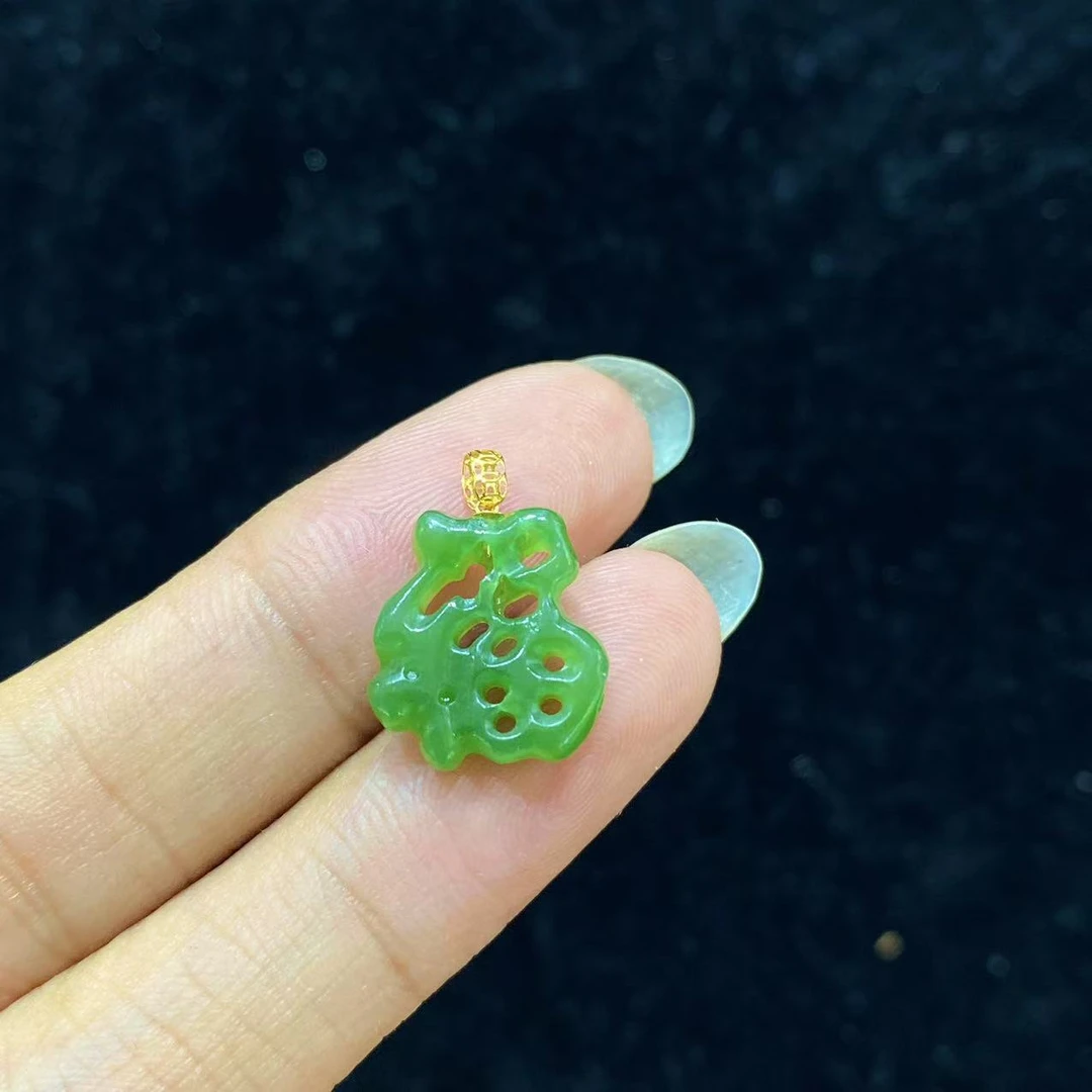 18k金镶和田玉福字吊坠多样性发一（尺寸：13*12*3.5）-BXY106带链子