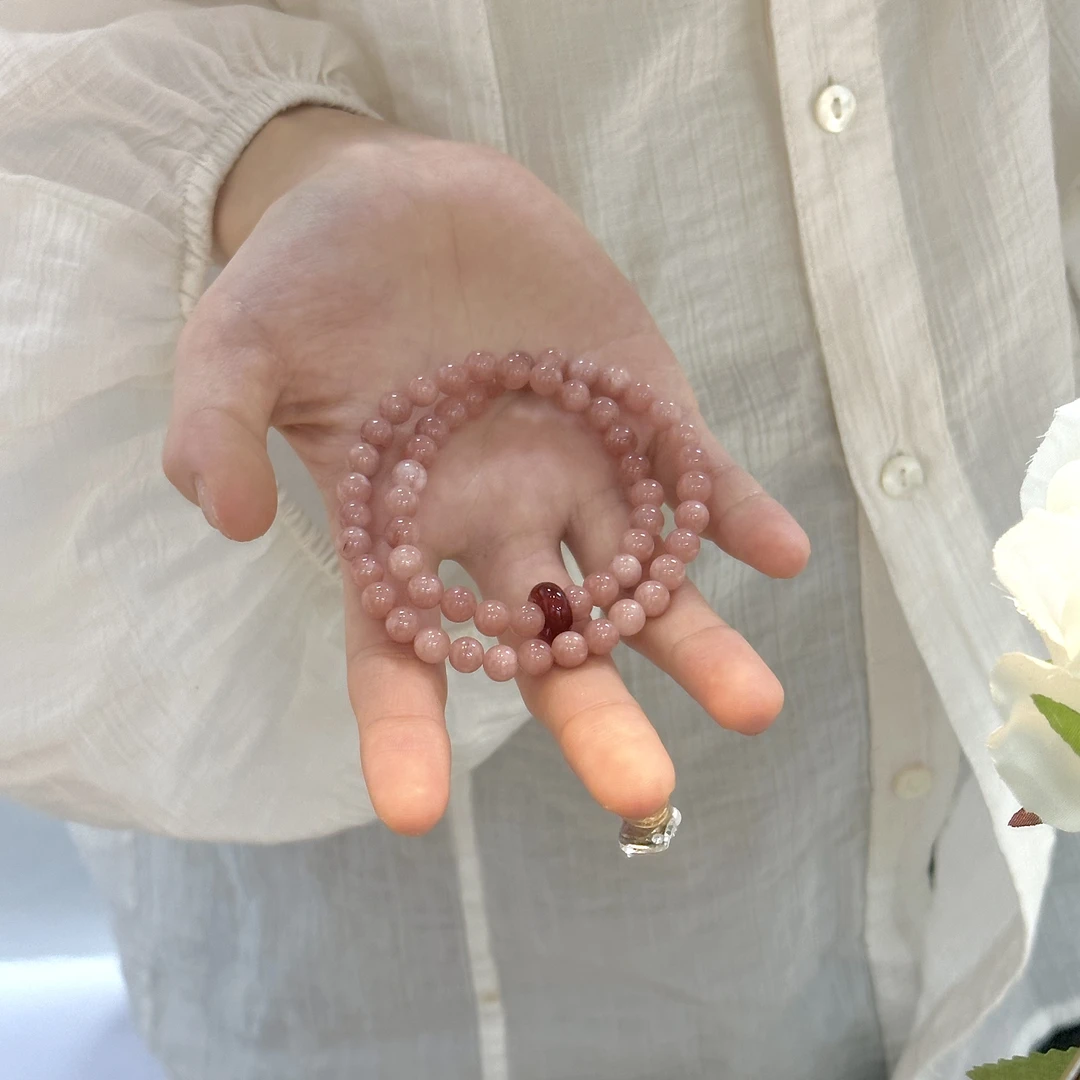 非金属玻璃手链 新中式粉色平安扣手链百搭少女禅意古风手串手饰