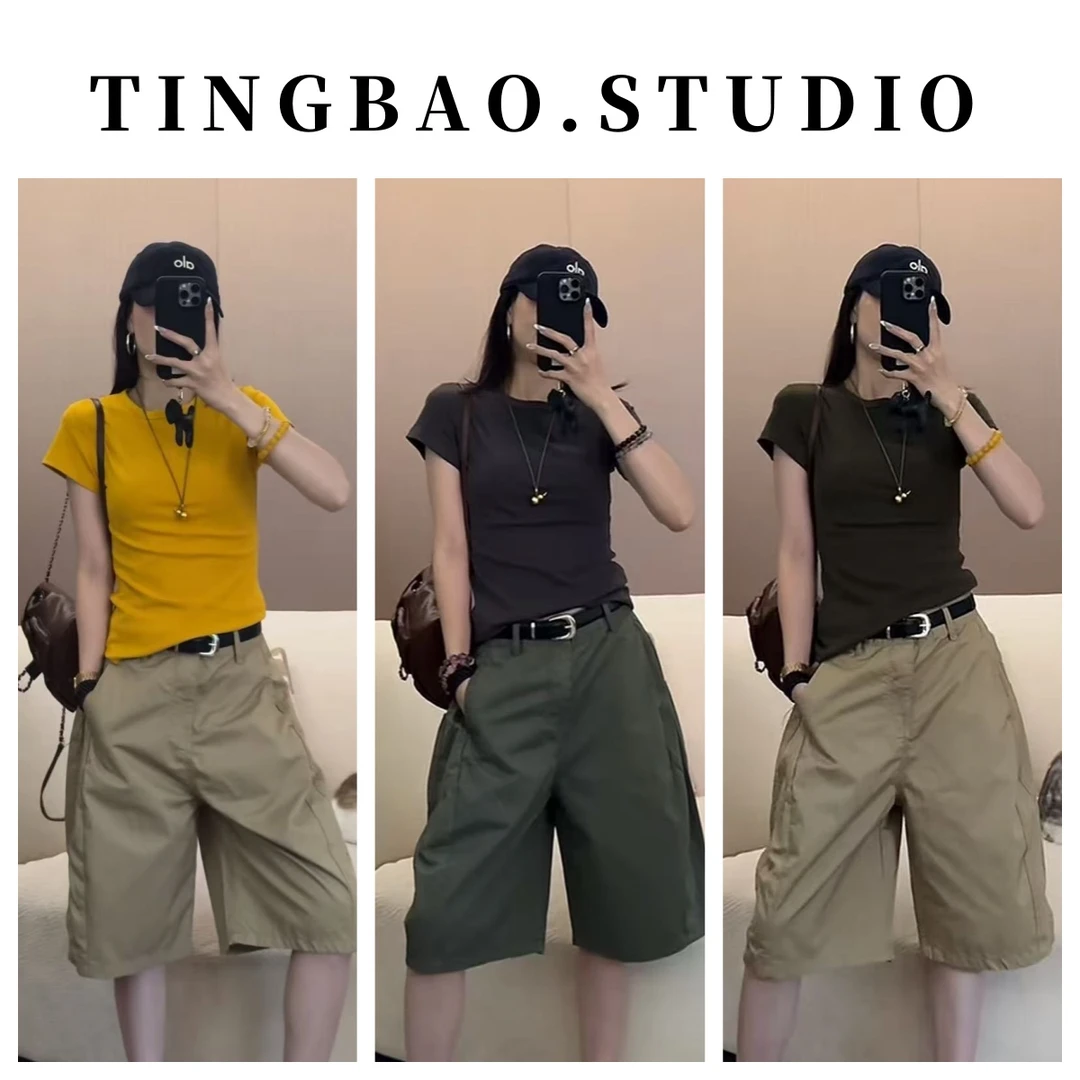 【纸片人T】新款韩式简约纯色百搭显瘦短袖修身T恤上衣