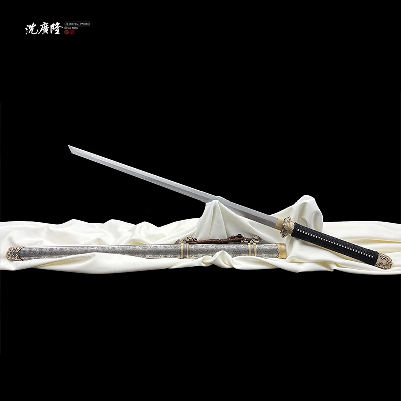 龙泉沈广隆-虎魄唐刀 黄铜 花纹钢 宝剑 唐横刀 未开刃