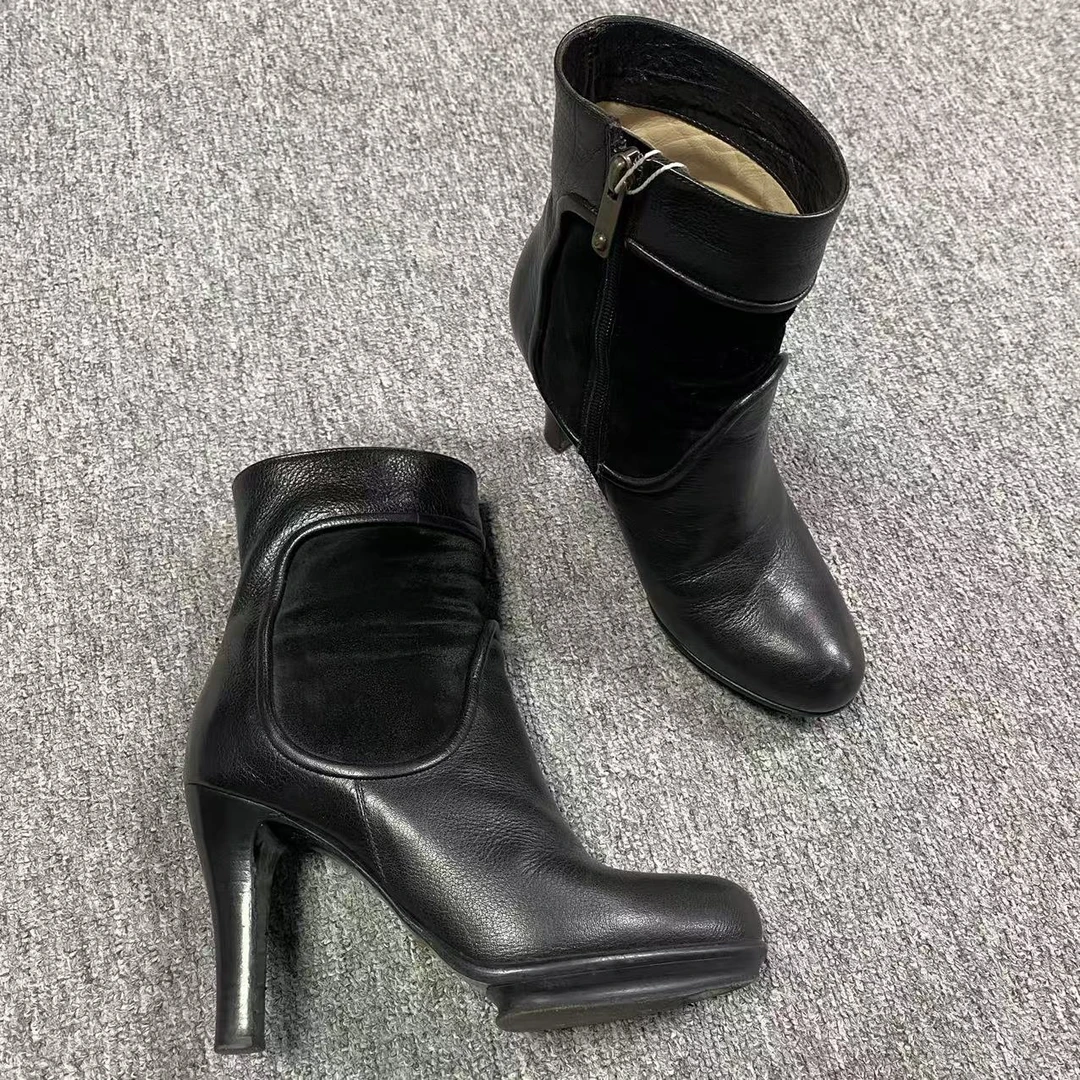 99新 GIORGIO ARMANI/阿玛尼 37码/米亚女鞋黑色高跟短靴 xsx006