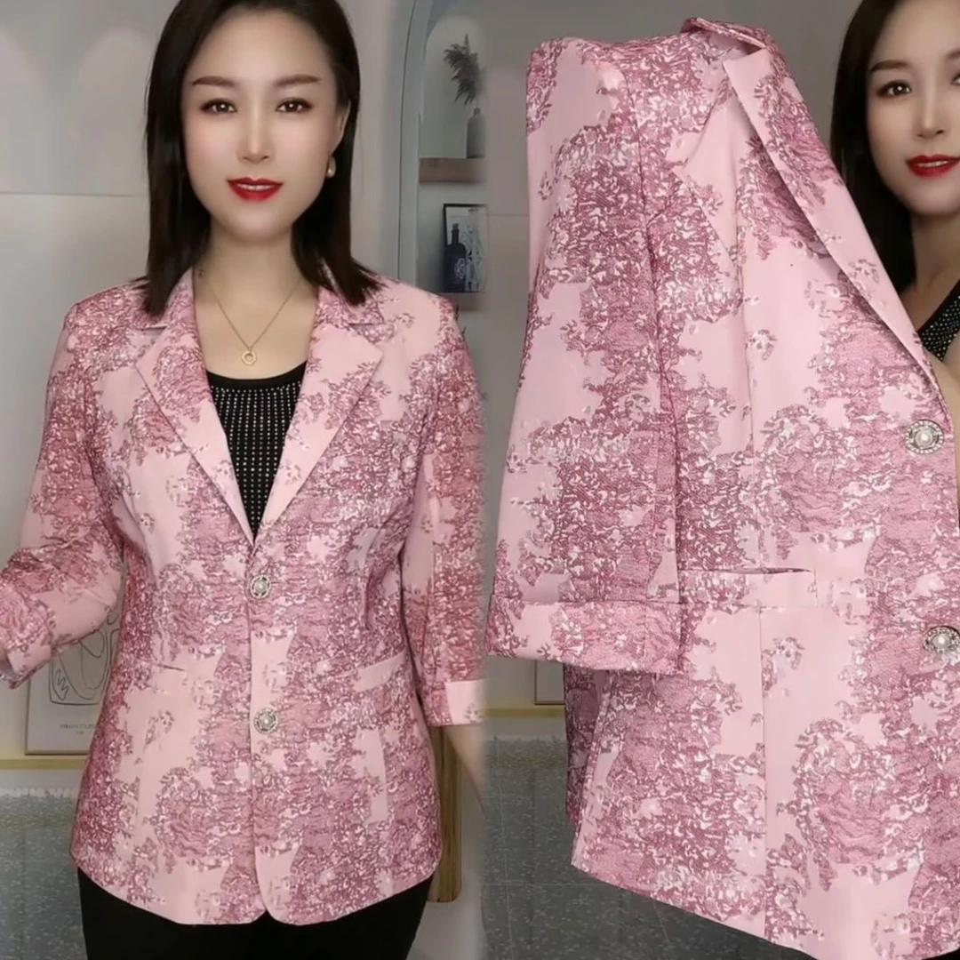 西服外套印花2025新款休闲薄款西装时尚气质高档洋气大码上衣修身