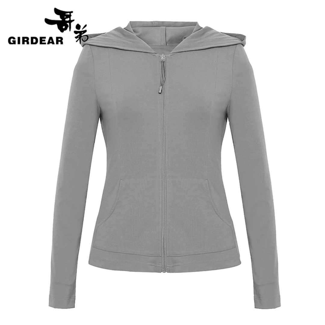 哥弟莫代尔亲肤感拉链款带帽卫衣休闲外套女1400810-1116533-001