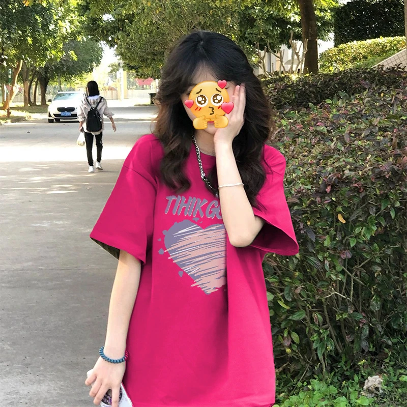 t恤休闲夏季宽松学生印花ins设计感百搭情侣半袖小众中长款圆领