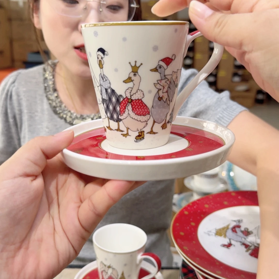 骨瓷骨瓷咖啡杯碟一套400ml外贸骨瓷