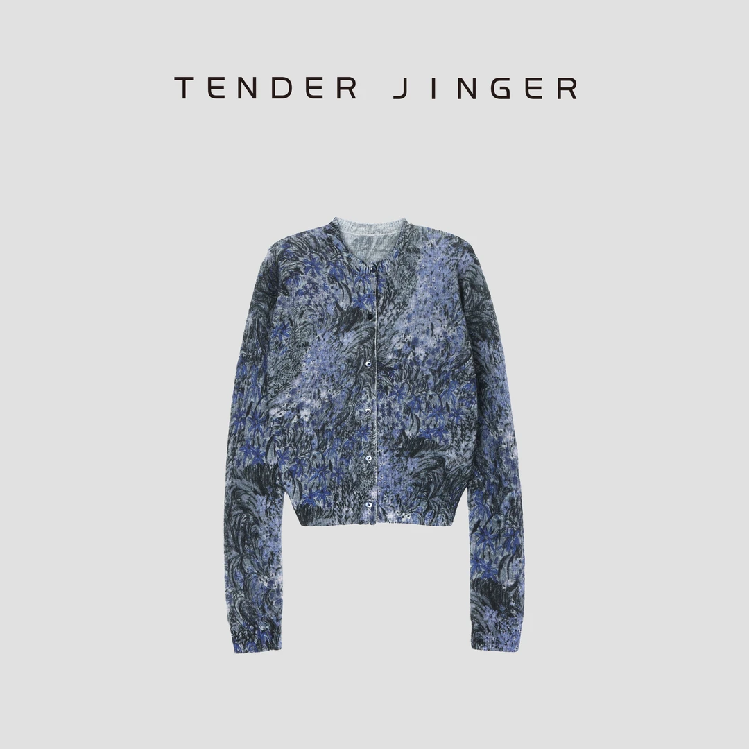 Tender Jinger【黑标】圆领马海毛羊毛混纺针织开衫T53BBS50051