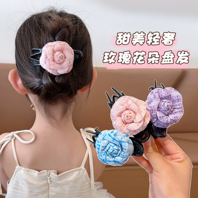 儿童花朵发夹女后脑勺2024新款鸭嘴夹盘发小女孩碎发发卡女童头饰