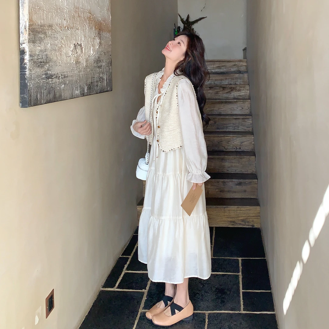 清冷富家千金穿搭小香风马甲套装连衣裙女秋季新款名媛气质两件套