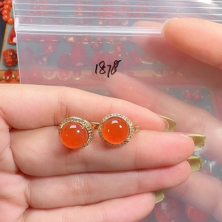 南红玛瑙银S925镶嵌耳饰