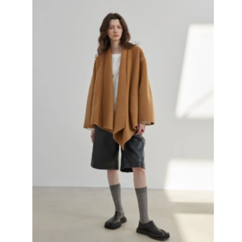 【唐鲸鱼专属】气质经典宽松韩版设计师时尚中长款双面呢外套女109