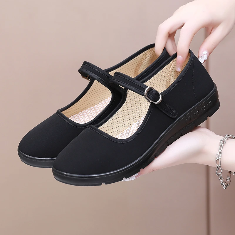 老北京布鞋女平底防滑跳舞鞋酒店上班工作鞋女黑色布鞋耐脏鞋女士