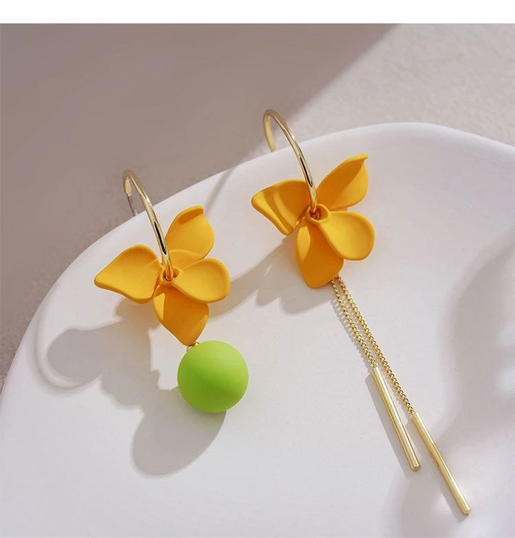 合金耳饰 独特设计感永生花AB款不对称流苏