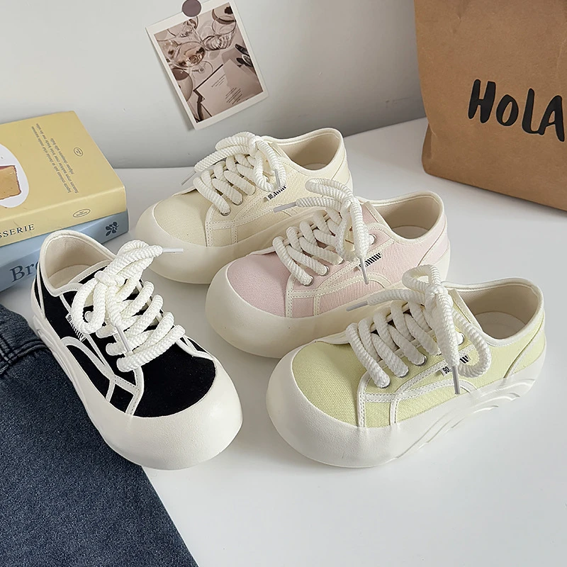 春夏韩版大头帆布女鞋ins百搭平底街拍潮流小白鞋中学生厚底板鞋