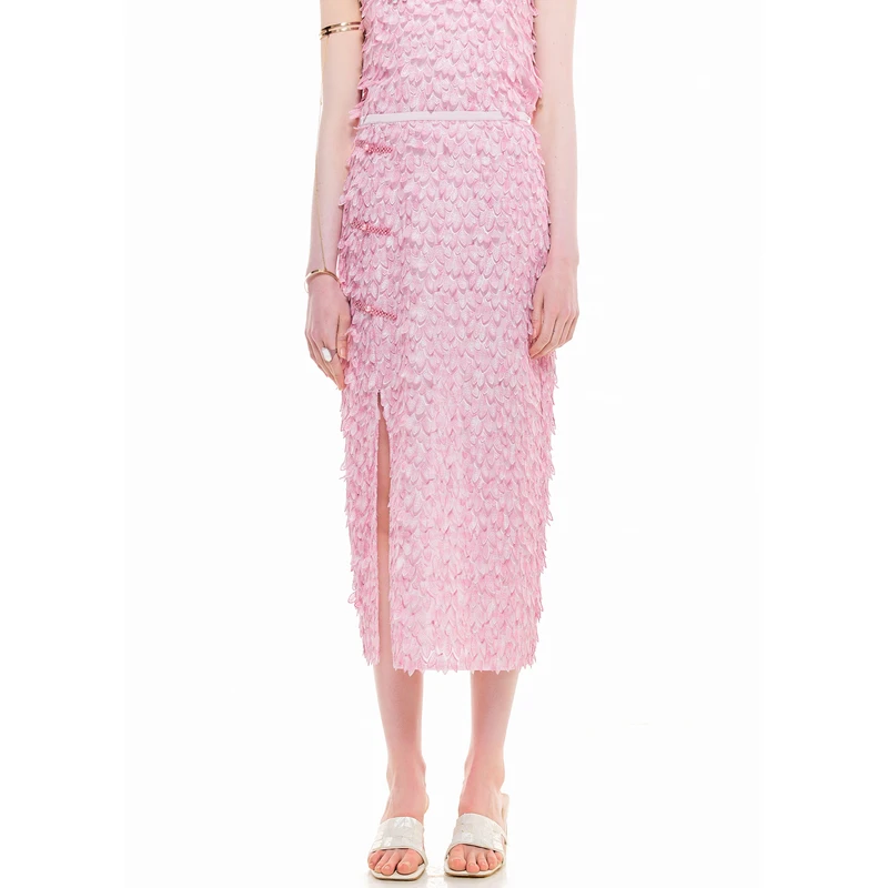 MISSCOCOON24盘扣立体羽毛开叉半身裙0127