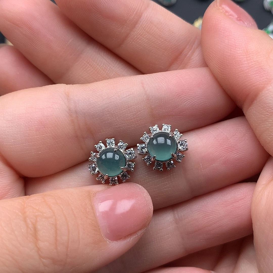 小***幸翡翠银S925镶嵌耳饰