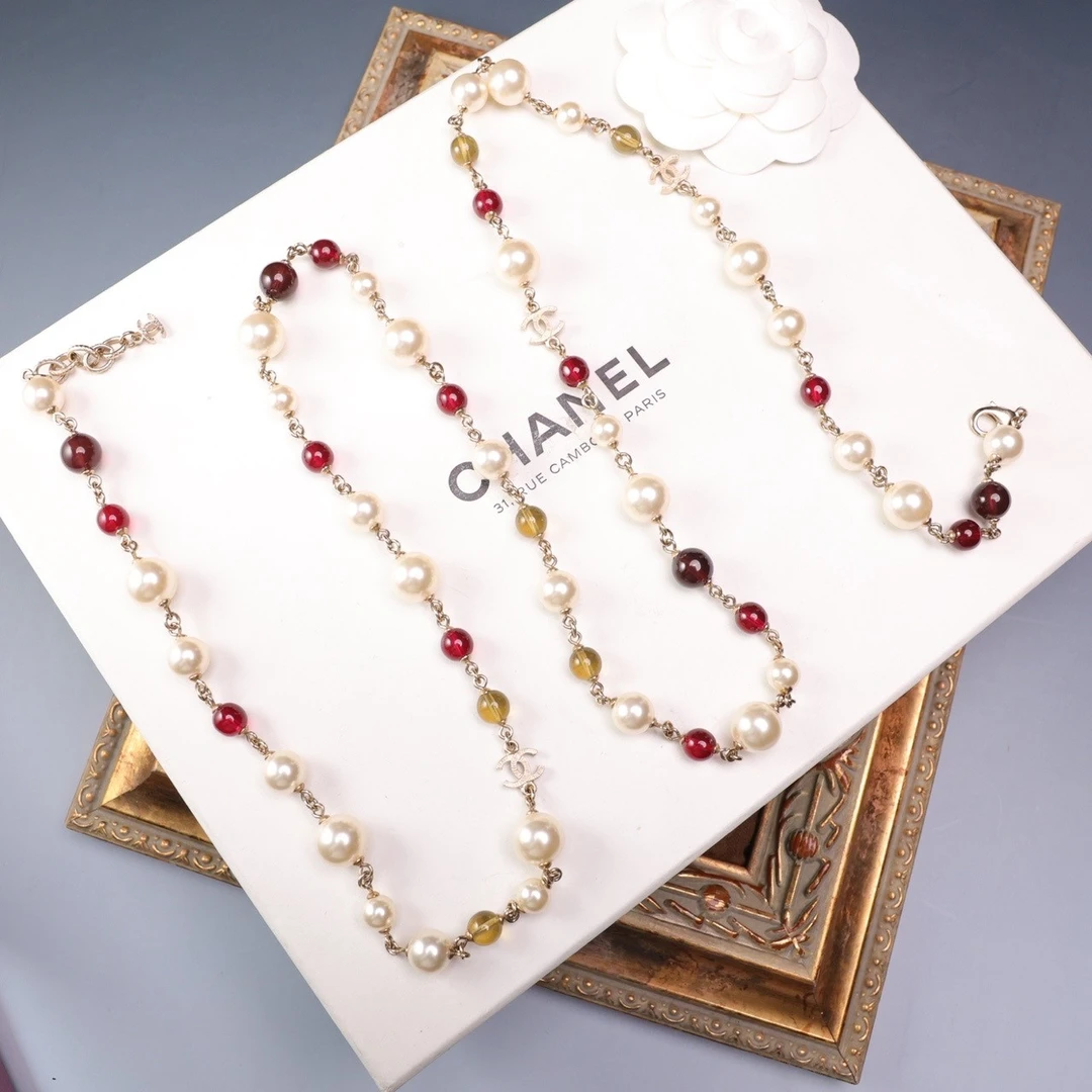 95新 Chanel/香奈儿 柚礼中古/香奈儿红琉璃珍珠项链lz512379
