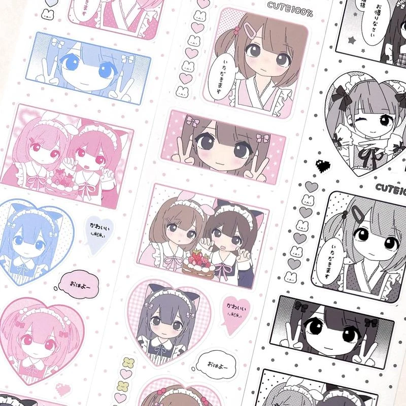 草莓烟·女仆咖啡店整卷贴纸卷切模人物胶带 漫画手帐装饰