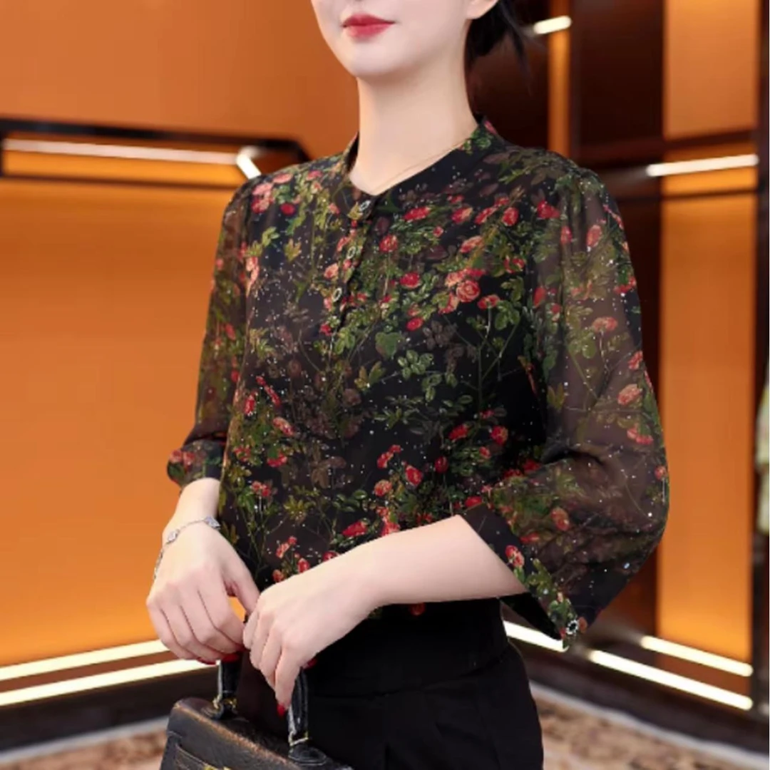 花满绕径2025新款小衫洋气衣服基础款衬衫短袖上衣#2138-46