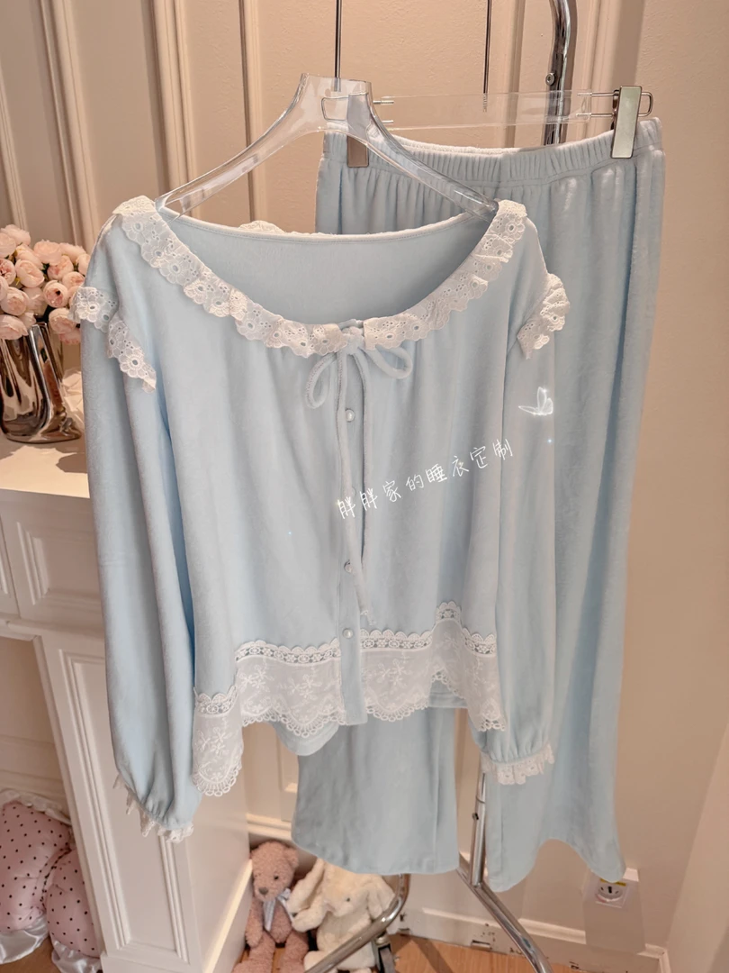 【情书】睡衣女秋薄绒海岛绒保暖弹力长袖长裤可外穿甜美少女风套装