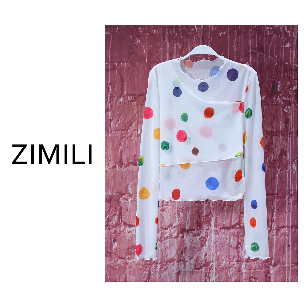 【亮哥女装】2025欧版新品月光白印花叠层网纱高弹打底上衣7502-K8