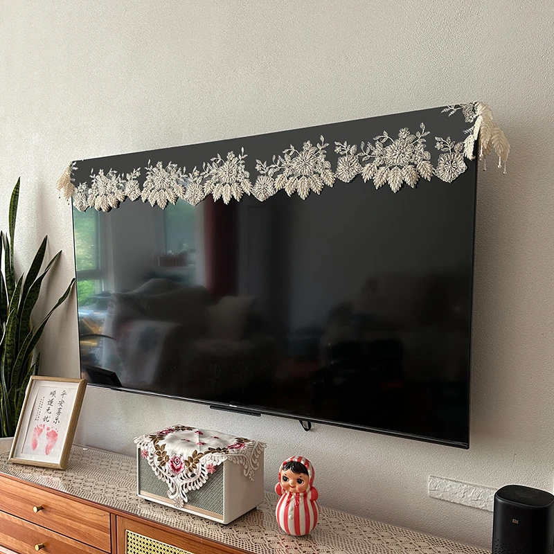 欧式蕾丝电视盖巾防尘罩手工串珠盖巾挂式电视钉珠鞋柜斗柜盖布