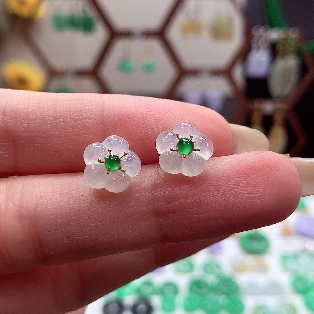 翡翠耳饰18K金镶嵌天然翡翠