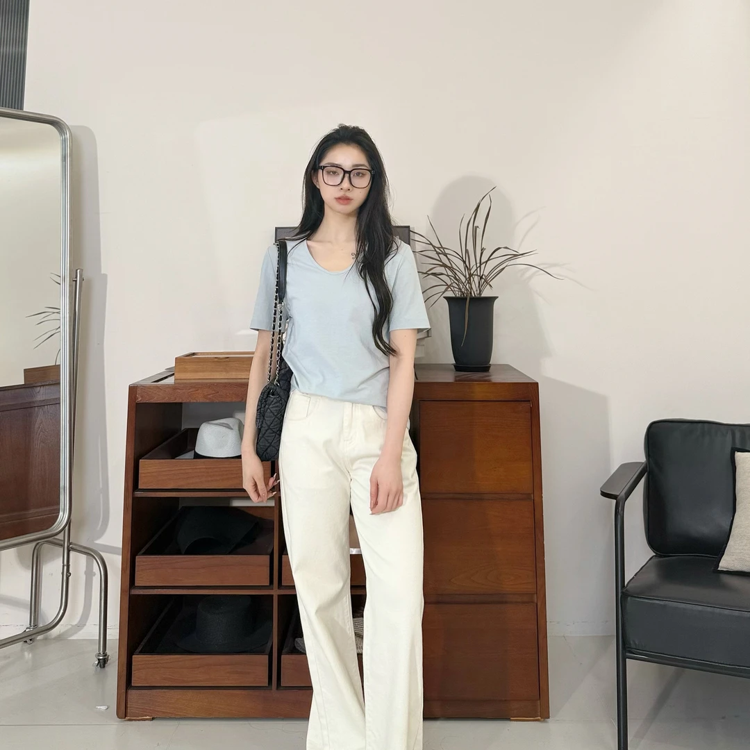 euri含桑蚕丝•醋酸｜经典款式日常时尚质感纯色U领T恤短袖-MY5795