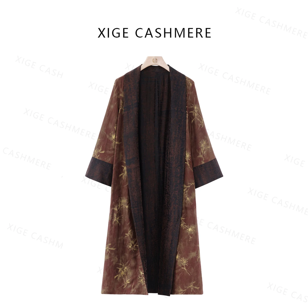 【无念】喜歌 100桑蚕丝女士中式复古时尚长款开衫外套 8005