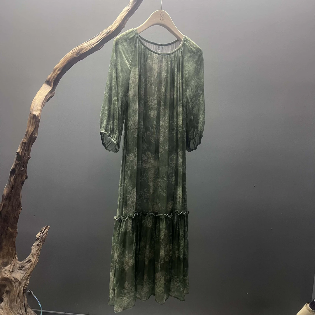 圆领印花桑蚕丝连衣裙D9009643