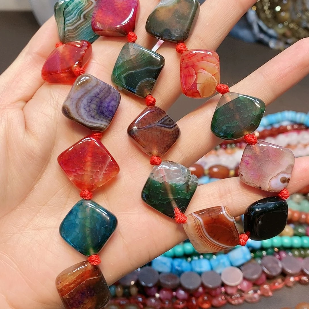 玛瑙/玉髓散珠天然玛瑙多色斜方18mm